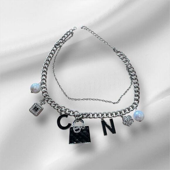 Silver Tone Charm Necklace With Multiple Charms Inspired Theme - Picture 1 of 5